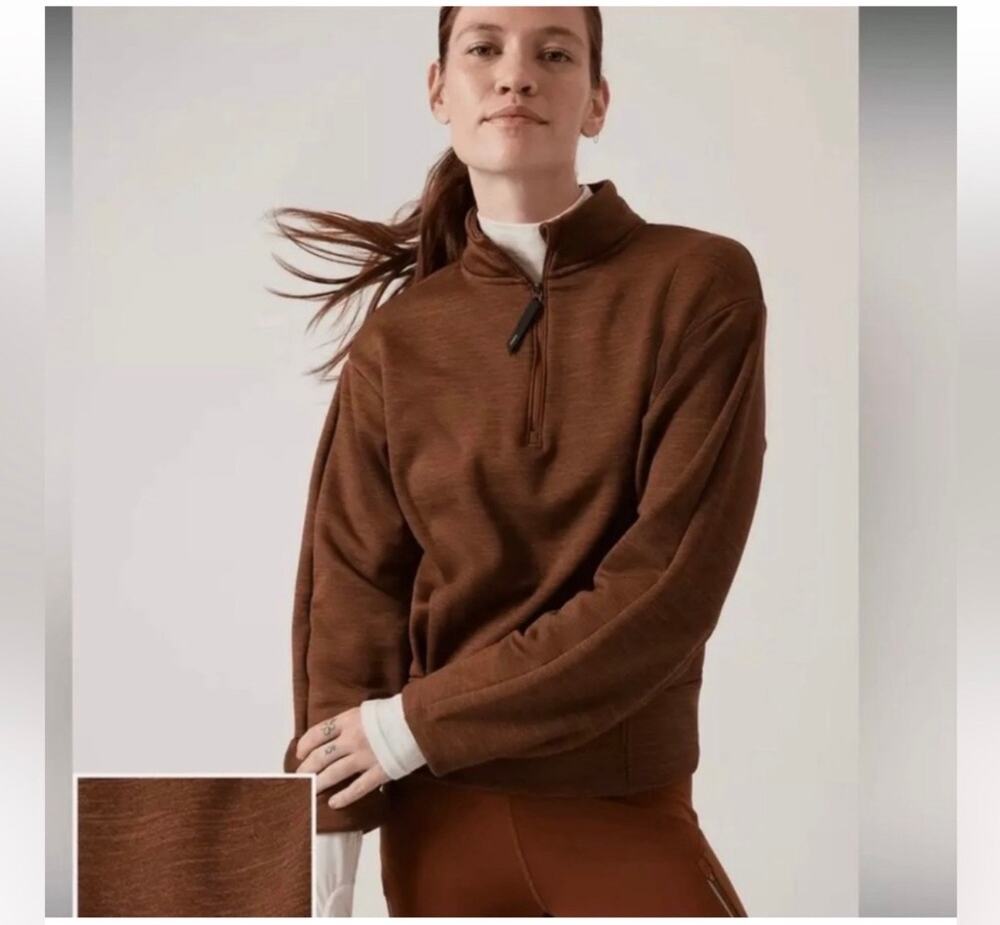 Athleta Sweatshirt Womens Large Rust Brown Altitude Polartec Fleece 1/4 Zip Warm